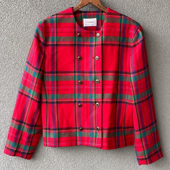 Virgin Red Wool Jacket, Vintage Louben Size 8 Blazer, Green, Yellow, Blue,Purple - Picture 12 of 12